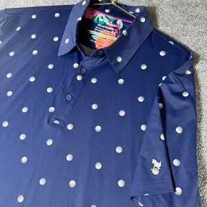 Birdie & Bound Mens Navy Polka‎ Dot Polo Shirt Short Sleeve 2XL Golf Balls AOP
